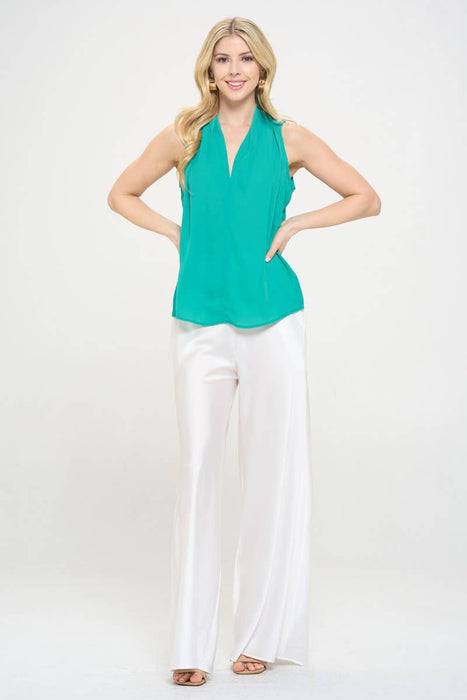 Made in USA Solid V neck Top with Drape Neckline