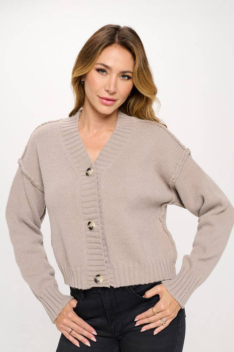 Thick Knit Long Sleeve Cardigan with Buttons