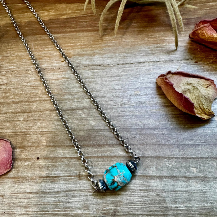 Sterling Silver Pearls and turquoise Variscite necklace