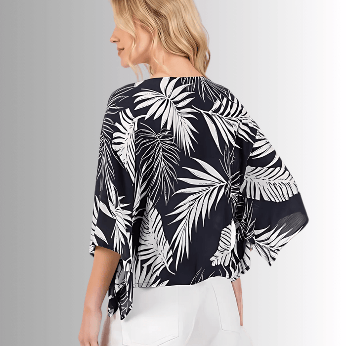 Navy Tropical Palm Kimono Top