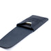 Navy blue leather strap with a clasp on a white background