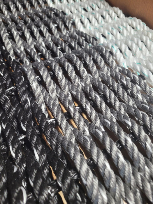 Rope Mat made with Lobster Rope, Black Gray White