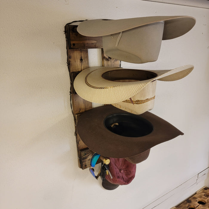 Handcrafted 3-Cowboy Hat Rack Organizer