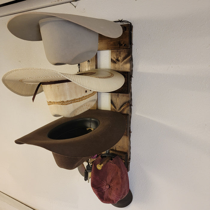 Handcrafted 3-Cowboy Hat Rack Organizer