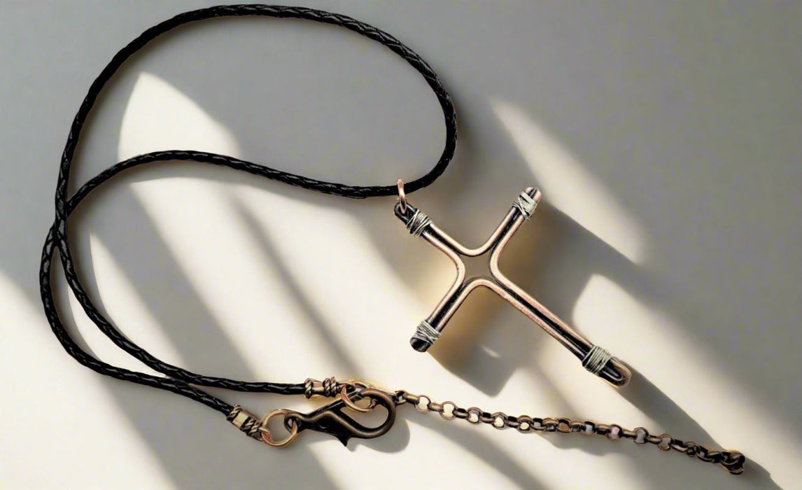 Handmade Copper and Silver Wire Cross Necklace