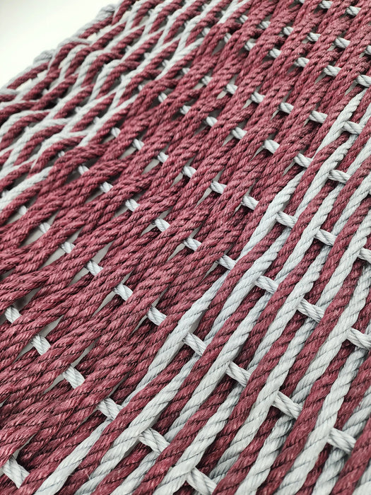Large Burgundy Red and Light Gray Lobster Rope Mat made with Lobster Rope, Double Weave, Vibrant, Long Lasting Durable