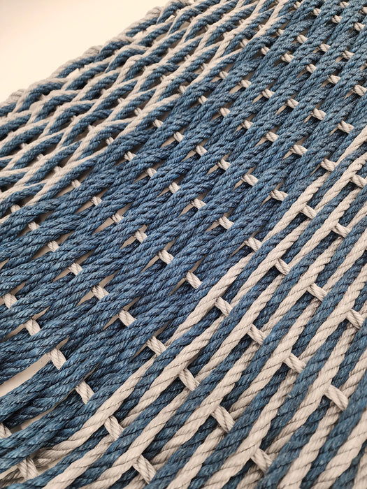 Large Navy Blue and Light Gray Lobster Rope Mat made with Lobster Rope, Double Weave, Vibrant, Long Lasting Durable