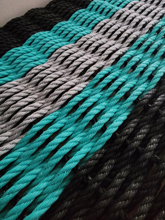 Five Stripe Rope Mat Black Teal Light Gray