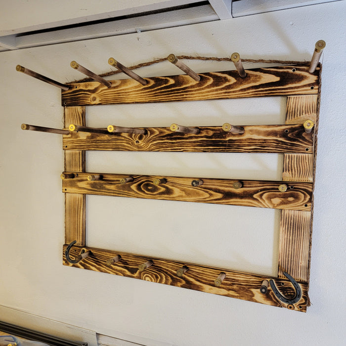 Handcrafted 6-Cowboy Hat Vertical Rack Organizer with 13 Gimmee Cap pegs