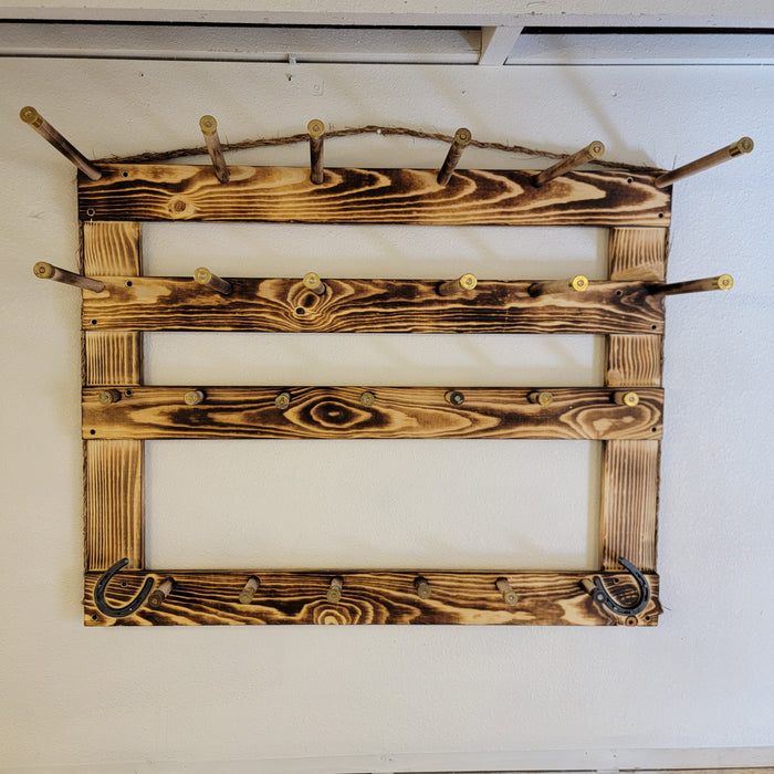 Handcrafted 6-Cowboy Hat Vertical Rack Organizer with 13 Gimmee Cap pegs