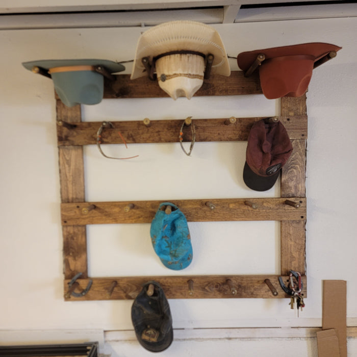 Handcrafted 3-Cowboy Hat Rack Organizer with 13 Gimmee Cap pegs