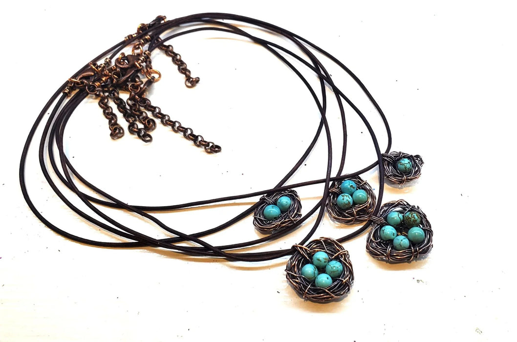 Copper Robin Nest Necklace with Up To 5 Beads