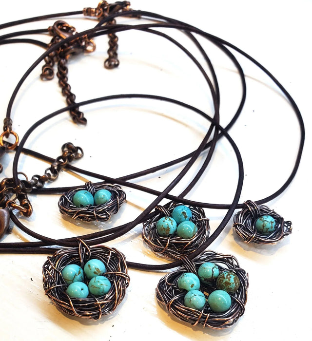 Copper Robin Nest Necklace with Up To 5 Beads