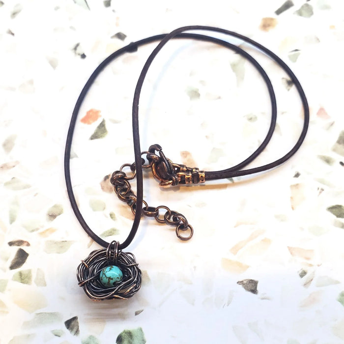 Copper Robin Nest Necklace with Up To 5 Beads
