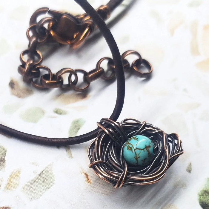 Copper Robin Nest Necklace with Up To 5 Beads