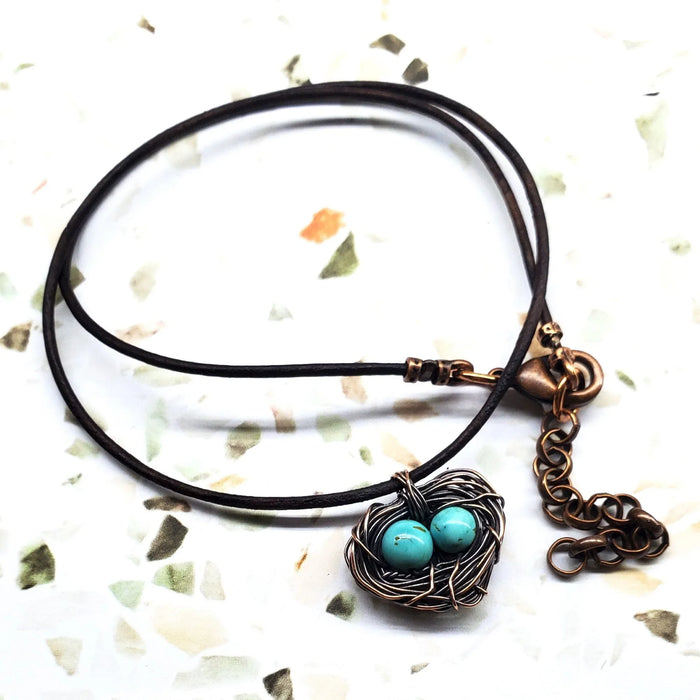 Copper Robin Nest Necklace with Up To 5 Beads