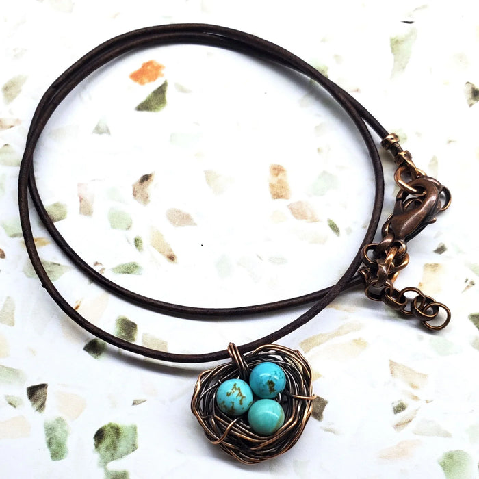 Copper Robin Nest Necklace with Up To 5 Beads