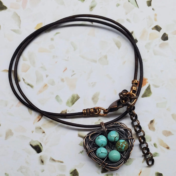 Copper Robin Nest Necklace with Up To 5 Beads