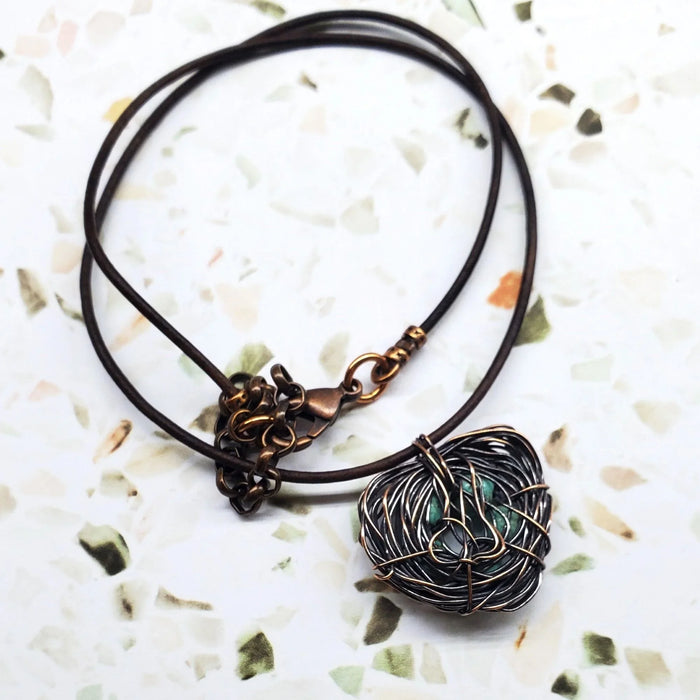 Copper Robin Nest Necklace with Up To 5 Beads
