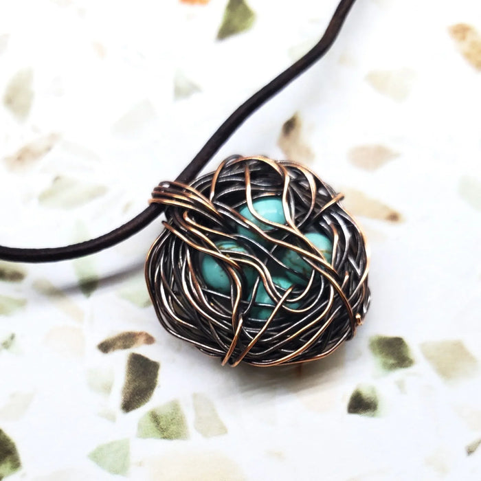 Copper Robin Nest Necklace with Up To 5 Beads