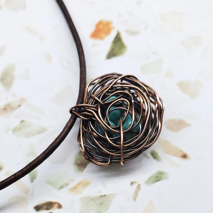 Copper Robin Nest Necklace with Up To 5 Beads