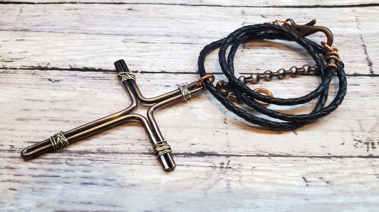 Handmade Copper and Silver Wire Cross Necklace