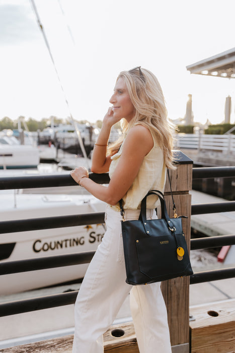 Marcy Satchel | Navy Leather