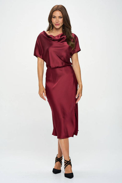 Satin Stretch Dress with Slit