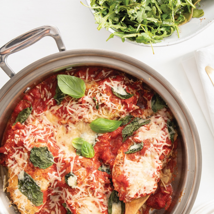 3.5 Quart Sauté Pan with Short Handles Top View With Food