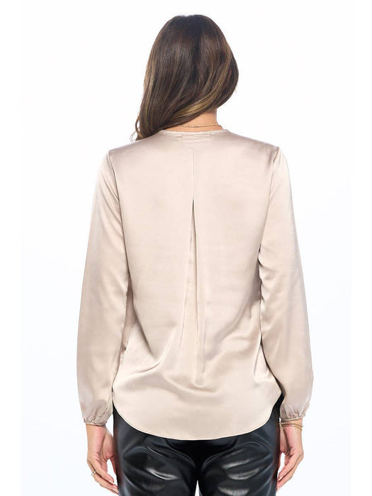 Silky Satin Long Sleeve Surplice Top