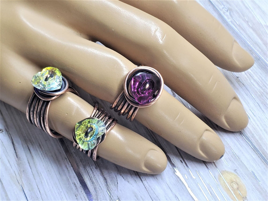 Copper Wire Wrapped Crystal Heart Glam Ring by Alexa Martha