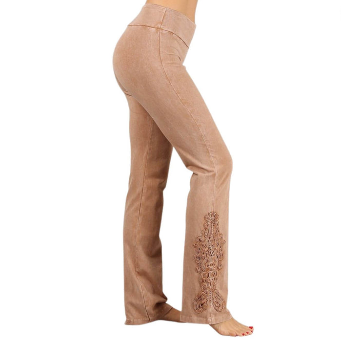 Mineral Washed Bootcut Jeggings Crochet Detail Made in USA