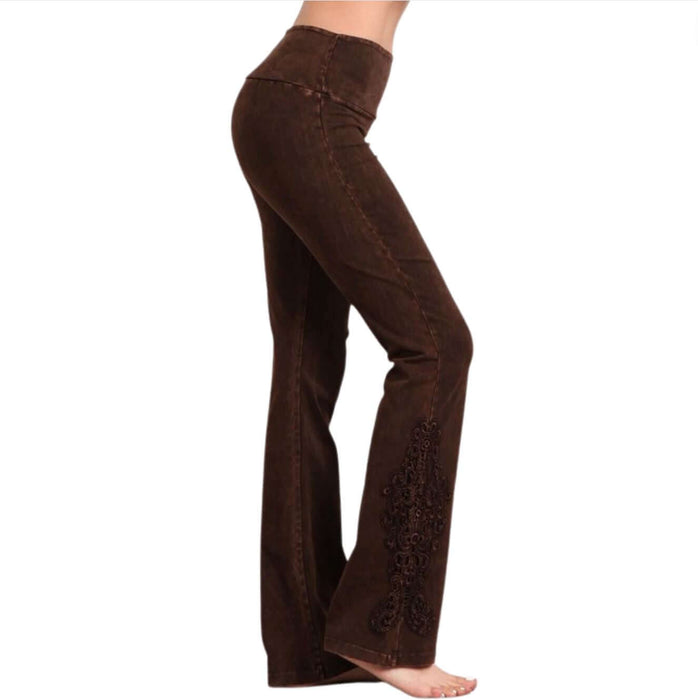 Mineral Washed Bootcut Jeggings Crochet Detail Made in USA