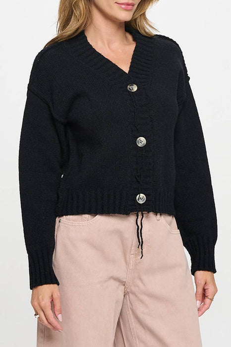 Thick Knit Long Sleeve Cardigan with Buttons