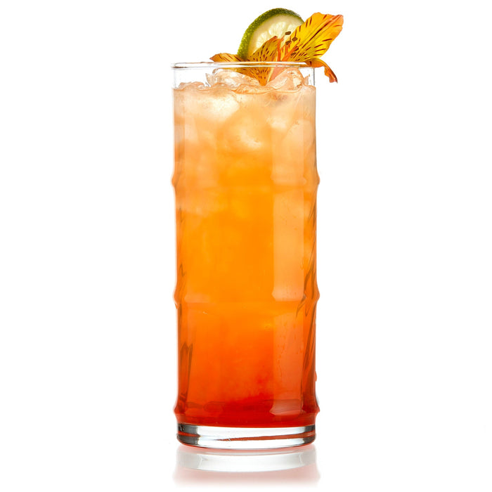 Libbey Tiki Bamboo Highball Drinking Glasses, 16 ounce, Set of 4