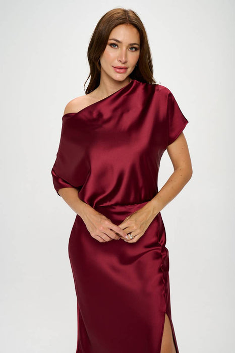 Satin Stretch Dress with Slit