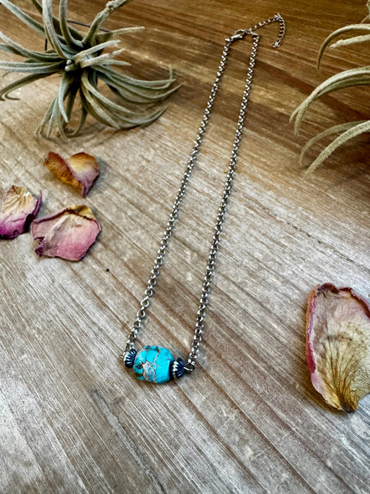 Sterling Silver Pearls and turquoise Variscite necklace