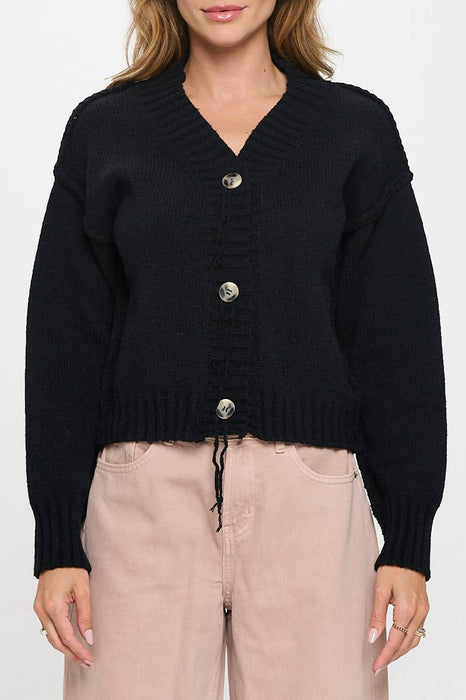 Thick Knit Long Sleeve Cardigan with Buttons