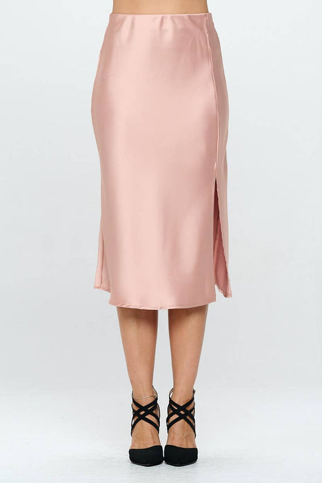 Solid Satin Midi Skirt with Slit