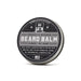 Beard balm container with label on a white background