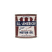 Vintage-style can of All-American Pure High Grade Candle Motor Oil on a white background