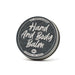 Hand and body balm container with label on a white background