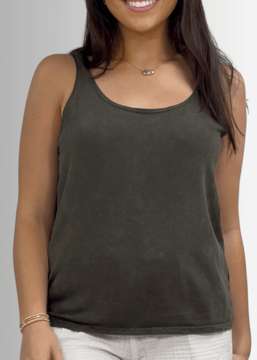 Twenty Four Seven Cotton Tank in Dark Blue Grey Denim