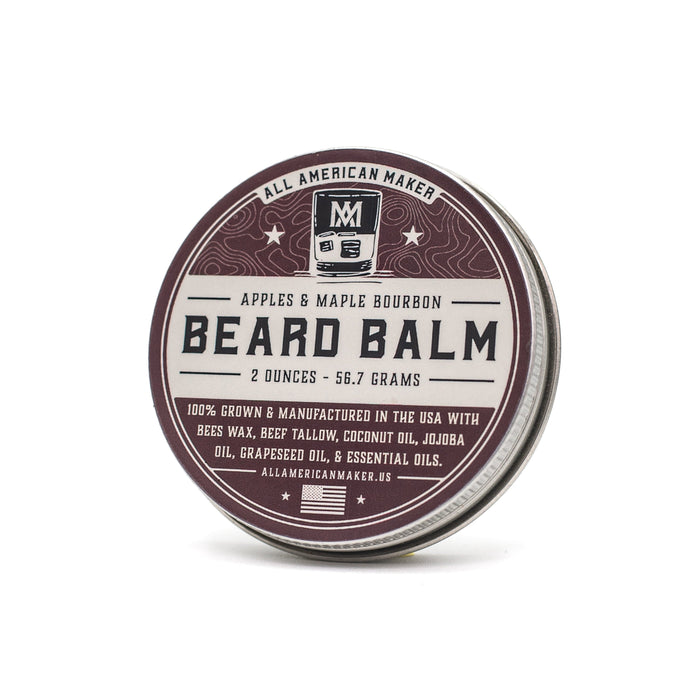 Beard balm container with label on a white background
