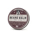 Beard balm container with label on a white background