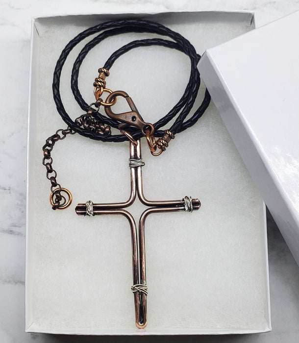 Handmade Copper and Silver Wire Cross Necklace