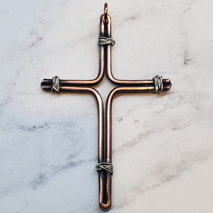 Handmade Copper and Silver Wire Cross Necklace