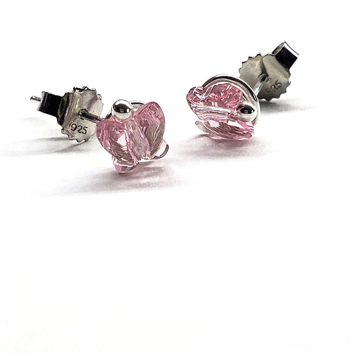 8mm Crystal Butterfly Silver Spiral Stud Earrings