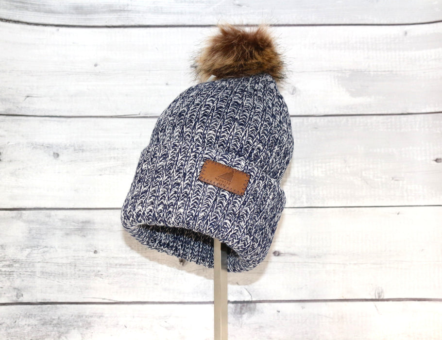 Adult Acrylic Ribbed Cuff with Pom Hat