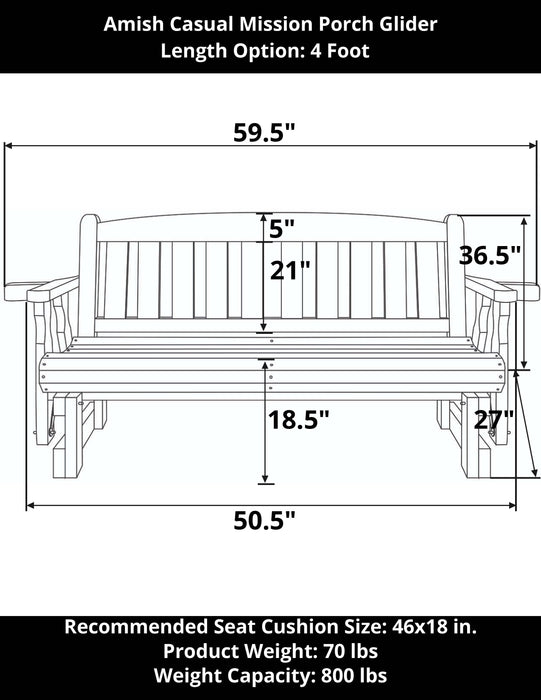 Amish Casual 4 Foot Mission Wood Porch Glider